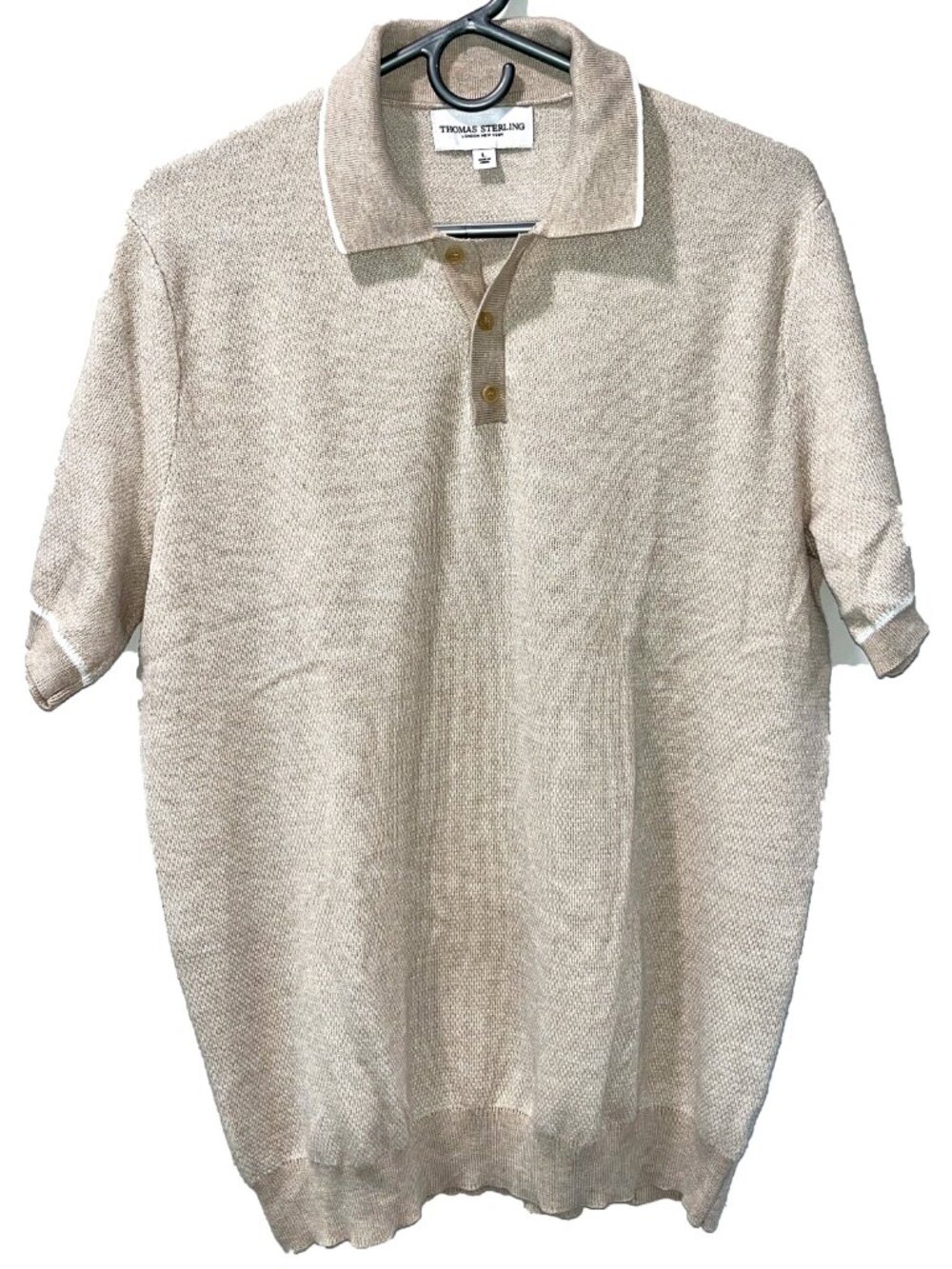 Thomas Sterling Sweater Knit Polo Tan Size L